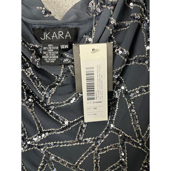 Jkara Women's Plus Size Grey Beaded Cowl Neck Gown With Sequin Overlay 14W NWT's - Picture 6 of 8